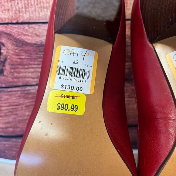 Hilary Radley Red Leather Pumps With Ruffles & Bow - Picture 14 of 16